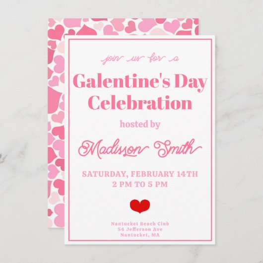 Schattige Roze Harten Galentine's Day Celebration Kaart (Voorkant / Achterkant)