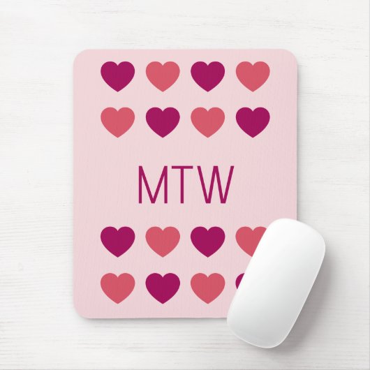 Schattige Roze Harten Initialen Monogram Muismat (Met muis)