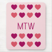 Schattige Roze Harten Initialen Monogram Muismat (Voorkant)