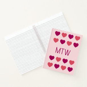 Schattige Roze Harten Initialen Monogram Notitieboek