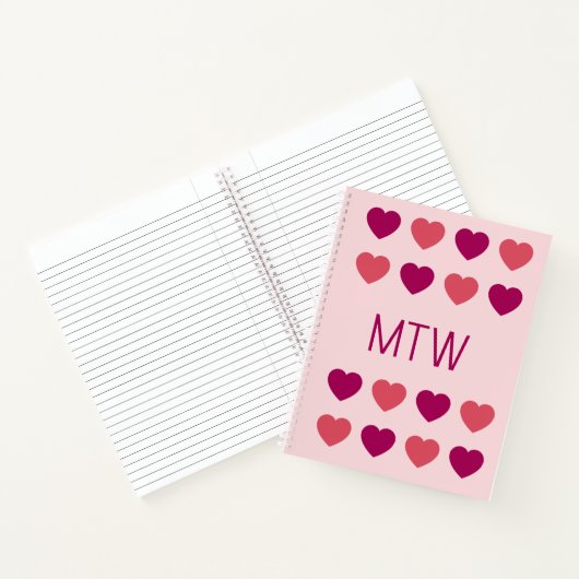 Schattige Roze Harten Initialen Monogram Notitieboek (Binnen)