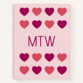 Schattige Roze Harten Initialen Monogram Notitieboek (Voorkant)