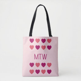 Schattige Roze Harten Initialen Monogram Tote Bag