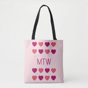 Schattige Roze Harten Initialen Monogram Tote Bag