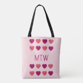 Schattige Roze Harten Initialen Monogram Tote Bag (Achterkant)