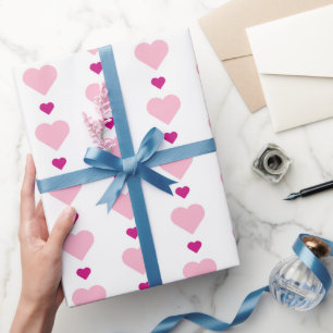 Schattige roze harten op wit symmetrisch cadeaupapier