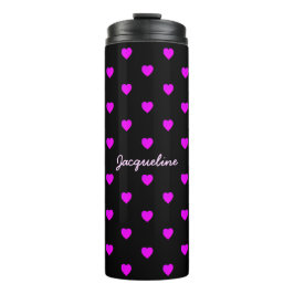 Schattige Roze Harten op ZWART Thermosbeker