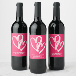 Schattige roze harten Valentijns  Koppels Wijn Etiket