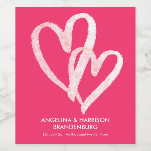 Schattige roze harten Valentijns  Koppels Wijn Etiket (Enkel label)