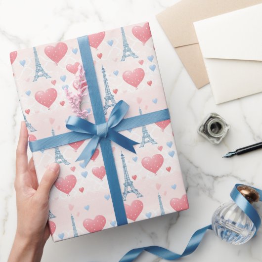 Schattige roze hartjes chique eiffeltoren parijs f cadeaupapier (Geschenken)
