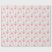 Schattige roze hartjes chique eiffeltoren parijs f cadeaupapier (Vlak)