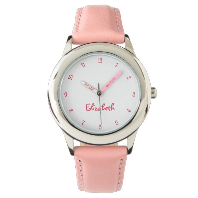 Schattige roze hartjes meisjes aangepaste naam mei horloge (Voorkant)