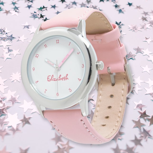 Schattige roze hartjes meisjes aangepaste naam mei horloge (Cute Pink Hearts Girls Custom Name Girly Chic Kids Watch)