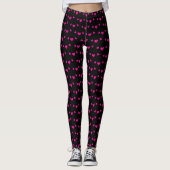 Schattige Roze Hartpatroon Zwart Leggings (Voorkant)
