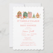 Schattige Roze Het duurt een dorp kerst Baby showe Kaart (Voorkant)