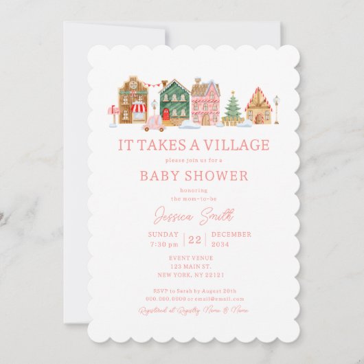 Schattige Roze Het duurt een dorp kerst Baby showe Kaart (Voorkant)