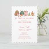 Schattige Roze Het duurt een dorp kerst Baby showe Kaart (Staand voorkant)