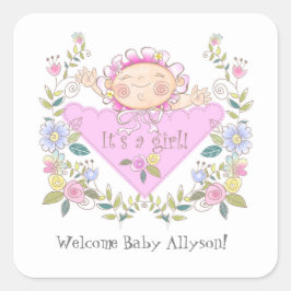 Schattige roze Het is een meisje Baby shower gunst Vierkante Sticker