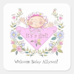Schattige roze Het is een meisje Baby shower gunst Vierkante Sticker