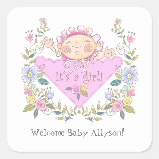 Schattige roze Het is een meisje Baby shower gunst Vierkante Sticker (Voorkant)