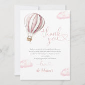 Schattige roze heteluchtballon Baby shower Bedankkaart (Voorkant)