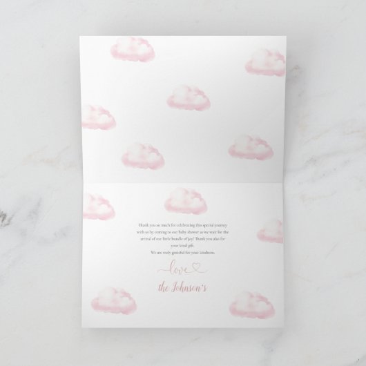 Schattige roze heteluchtballon Baby shower Bedankkaart (Binnen)