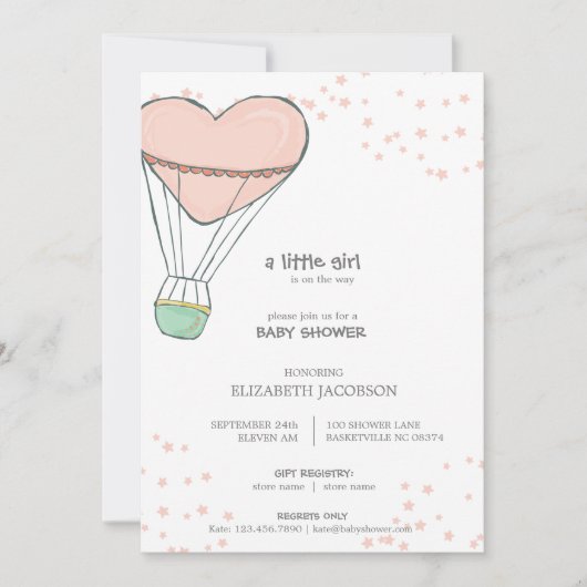 Schattige roze heteluchtballon Baby shower Kaart (Voorkant)