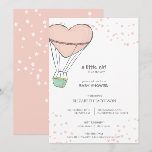 Schattige roze heteluchtballon Baby shower Kaart (Voorkant / Achterkant)