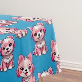 Schattige Roze Honden - Blauw Tafelkleed (Voorbeeld)