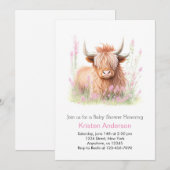 Schattige Roze Hoogland Koe Wildflower Meisje Baby Kaart (Voorkant / Achterkant)