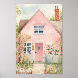 Schattige Roze Huis Poster
