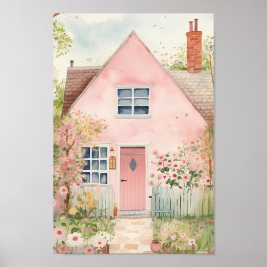 Schattige Roze Huis Poster (Voorkant)