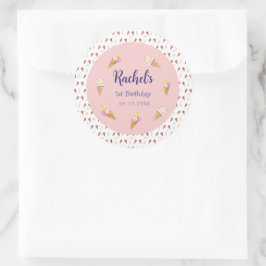 Schattige Roze Ice Cream Cone Meisje Verjaardag Ronde Sticker