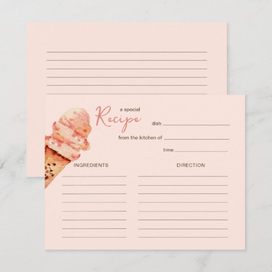 Schattige roze ijsfeest recept kaart (Voorkant / Achterkant)