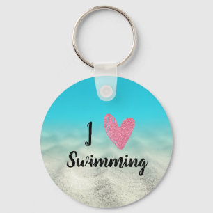 Schattige Roze Ik hou van zwemmen Blauw Onderwater Sleutelhanger