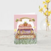 Schattige roze Ik lees liever boekenworm Verjaarda Kaart (Gele Bloem)