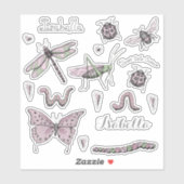 Schattige roze insecten en kevers sticker (Vel)