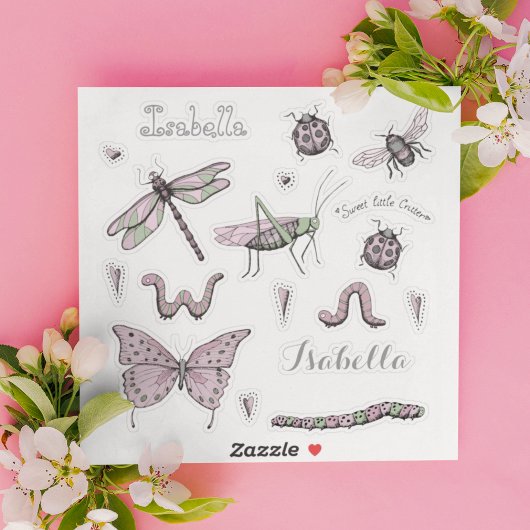 Schattige roze insecten en kevers sticker