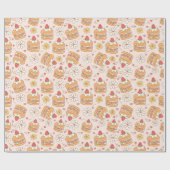 Schattige Roze Japans Aardbeienkoekenpatroon Cadeaupapier (Vlak)