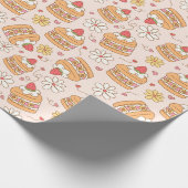 Schattige Roze Japans Aardbeienkoekenpatroon Cadeaupapier (Hoek)