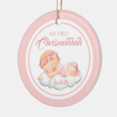 Schattige Roze Joodse Chanoeka Baby's Eerste Chris Keramisch Ornament (Links)