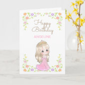 Schattige roze jurk prinses bloemenfoto Verjaardag Kaart (Gele Bloem)