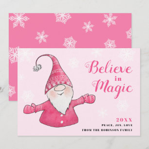 Schattige Roze Kabouter Geloof in Magie Kerstmis Feestdagenkaart