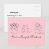 Schattige Roze Kat Kerst Bedankt Briefkaart (Voorkant / Achterkant)