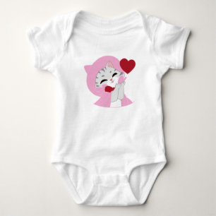 Schattige Roze Kat Kus Hart Baby Romper