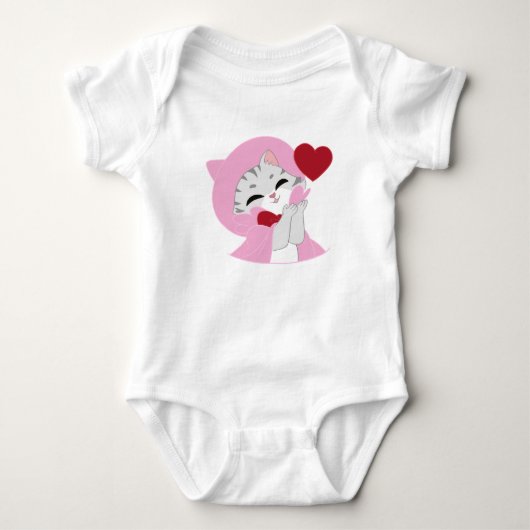 Schattige Roze Kat Kus Hart Baby Romper (Voorkant)