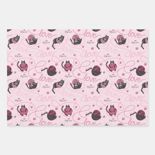 Schattige Roze Kat Liefde Custom Foto Kinder Inpakpapier Vel (Voorkant 3)