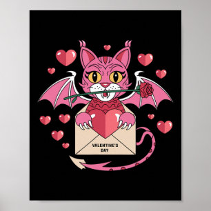 Schattige Roze Kat Met Vleugels Voor Valentijnsdag Poster