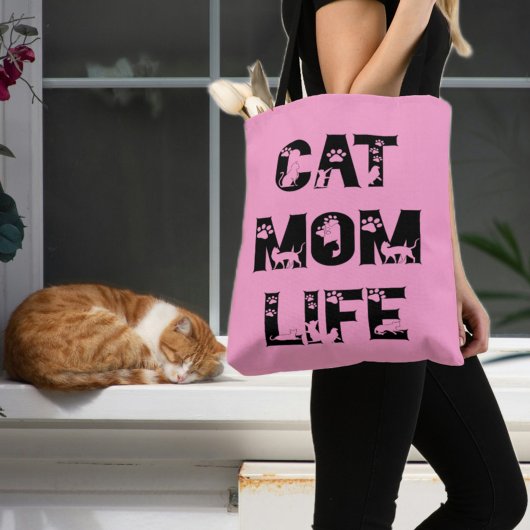 Schattige Roze Kat Moeder Leven Modern Chique Moed Tote Bag