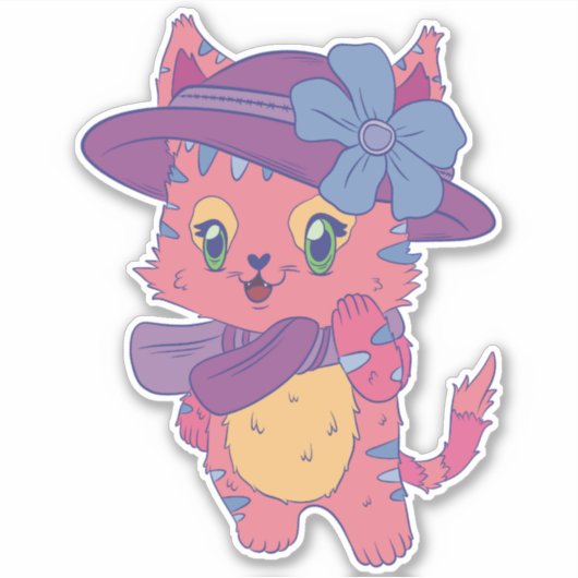 Schattige Roze Kat Sticker (Voorkant)